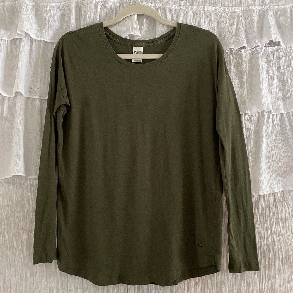 💖 3 for $35 PINK Victoria's Secret Olive Green Long Sleeve T-Shirt